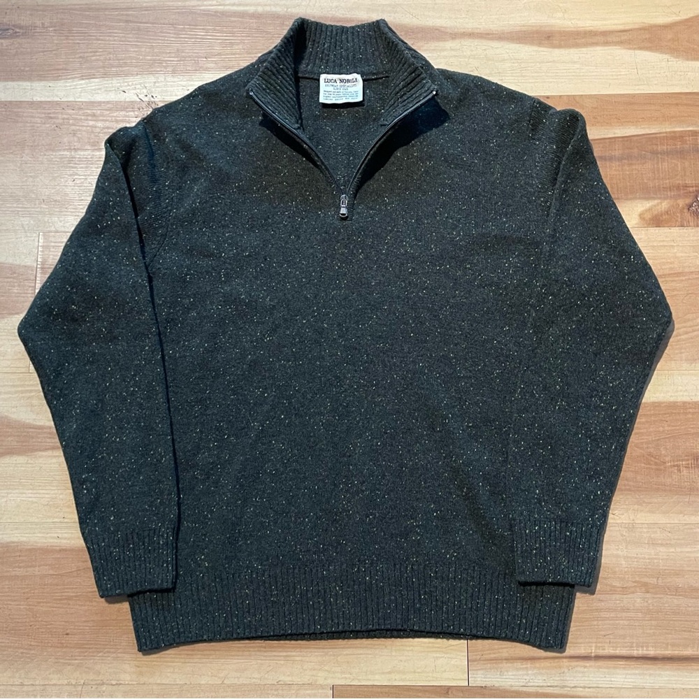 Vintage Luca Nobili Wool Knit Sweater Speckled Green - Size XL Made In Italy